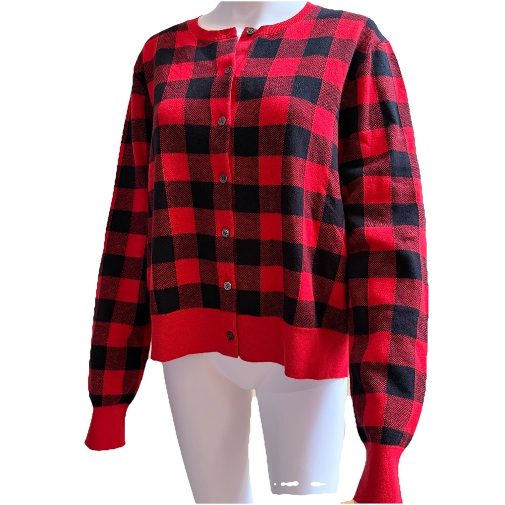 Polo Ralph Lauren Plaid Cotton Wool Cardigan Sweater Women's Size XL